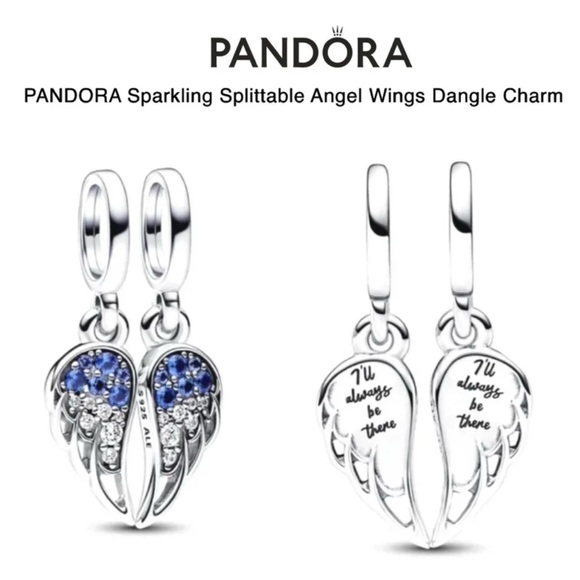 PANDORA Sparkling Splitable Heart Angel Wings Dangle Charm w/box - Picture 1 of 9